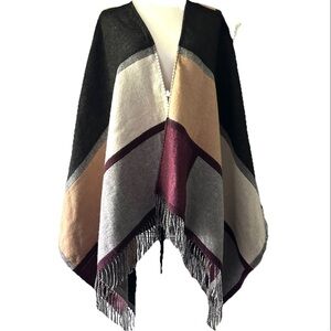 Caterina de' Medici One Size Colour Block Wool Blend Shawl Blanket Cape